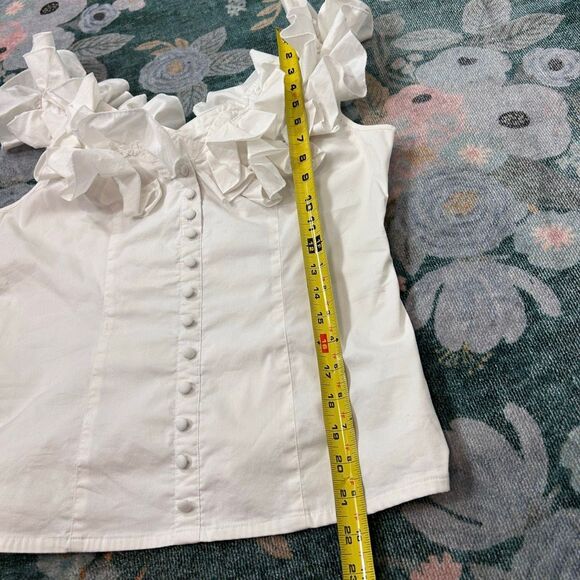 Boston Proper Blouse Vintage Top Sz 10 White Ruffle Neck Button Lace Up Corset - Picture 8 of 10